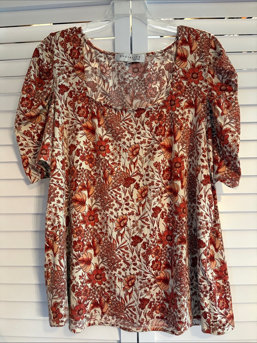 Socialite Cream and Rust Floral Square Neck Top